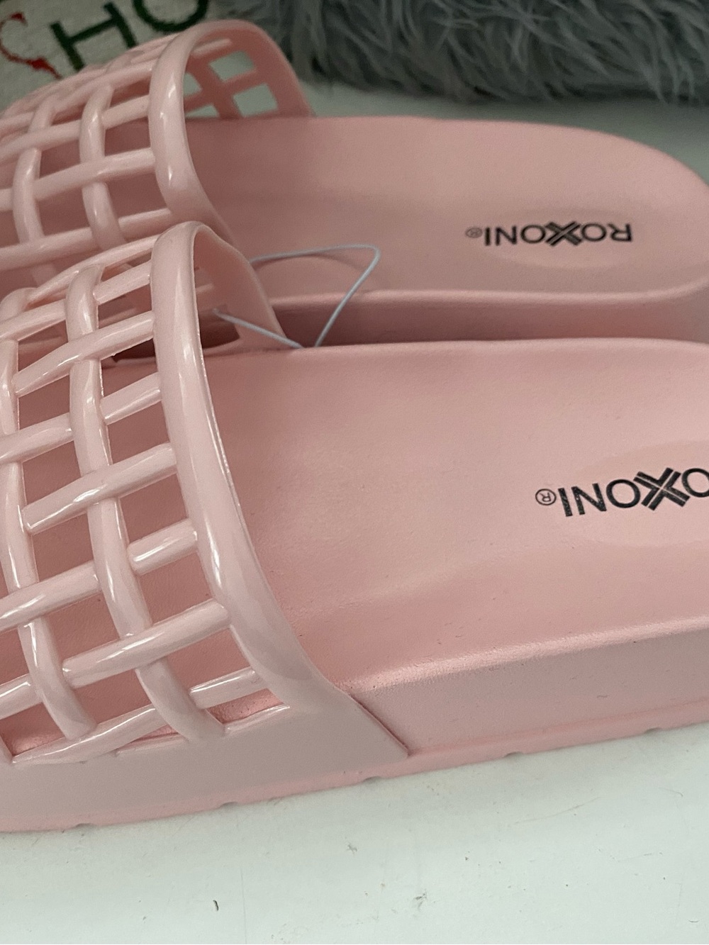 Roxoni Pink Lattice Slide Sandals for Women